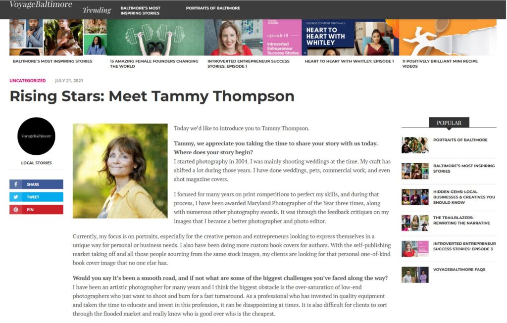 Voyage Baltimore Magazine article  - Tammy Thompson